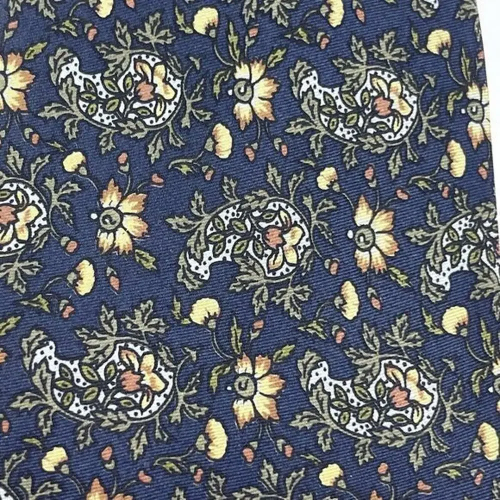 Vintage Herve Monsigny 100% Silk‎ Tie Blue Yellow Floral Print Designer Necktie